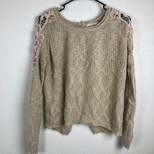 3/$20 Love Tree Lace Trim Knit Sweater Top M